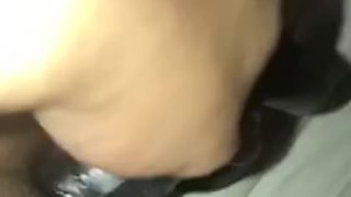 Hot moaning while taking huge dildo