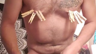 BDSM torture clothespins on my dick,balls and nipples 