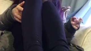 Cute emo girl smokes and shows her tiny dirty soles 