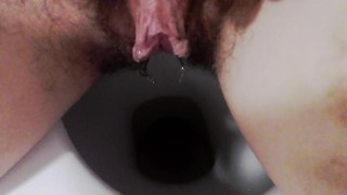 Desperate toilet piss with hairy pussy