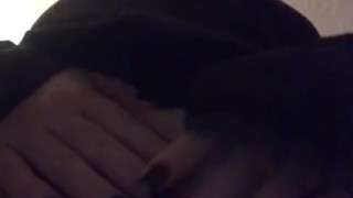 Goth Girl playing with Shaved pussy