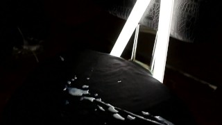 Big unload on the black shirt, close up look on the cum (solo cumshot)