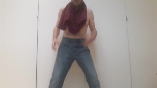 Full sexy striptease by straight guy for gays, ending in cumshot