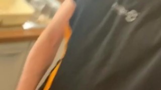 Straight Brit cums in kitchen 