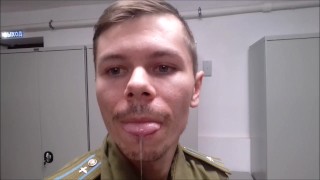 Russian soldier spits