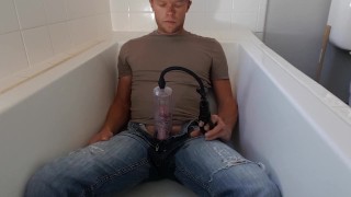 Pissing in a penis pump