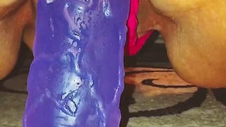 Huge dildo stretches pussy out cum shot