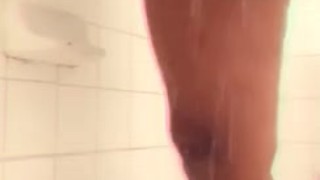 Ebony Teen Pees In the shower then Rubs Herself