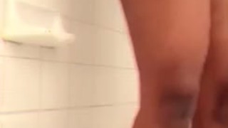 Ebony Teen Pees In the shower then Rubs Herself