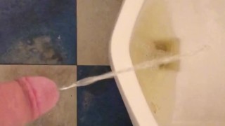 Small dick pissing in gas station urinal