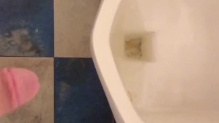 Small dick pissing in gas station urinal