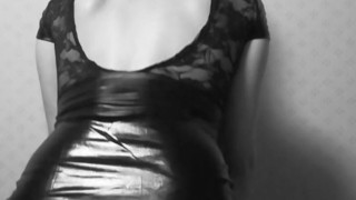 Crossdresser riding a BLACK dildo (B/W edition)
