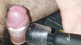 Teen plays with his vibe and cum