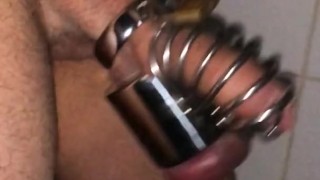 LOCKED in to a COCK CAGE ** Slow Motion **