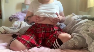 Schoolgirl spanks ass then uses vibrator 
