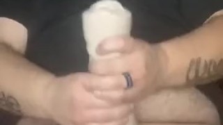 Watching porn fucking my pussy stroker big cumshot finish 