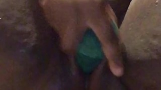 Chocolate BBW squirts from fucking her toy 