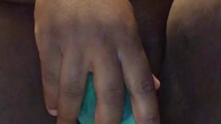 Chocolate BBW squirts from fucking her toy 