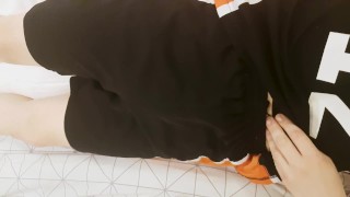 Femboy Masturbates and cums on cosplay uniform