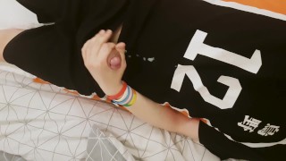 Femboy Masturbates and cums on cosplay uniform