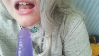 babe shows off her first blowjob on toy