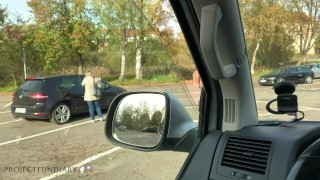 wild cock ride in the car in public parking under surveillance