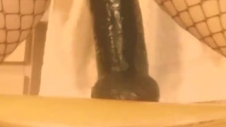 My Slut Wife Rachel Riding BBC Big Black toy in her Ass and squirting