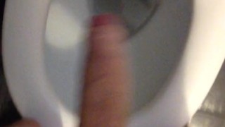 Huge cock in public. Cums in the bathroom.