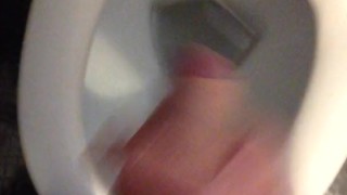 Huge cock in public. Cums in the bathroom.