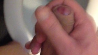Huge cock in public. Cums in the bathroom.