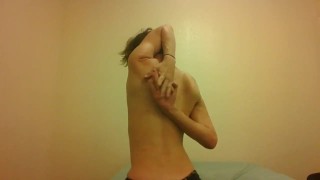 Topless Transgirl Shaking Own Hands Behind Her Back