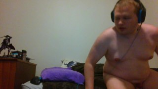 Chubby man slut jacks it, careful not to wake up room mate