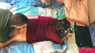 ass cumshot for a chubby gamer girl after prone bone fuck