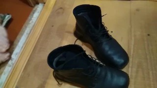 Girl spits on boots
