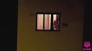 Polyamory video #79 Spy on two lesbians through the window and go to visit them