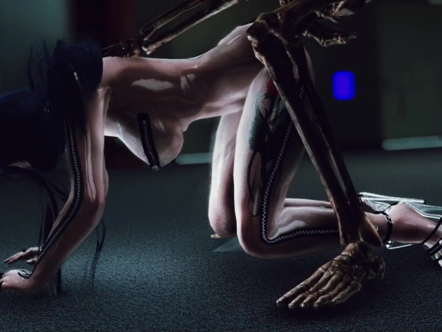 Skyrim Skeleton Man Fuck Latex Transparent Zipper Catsuit Girl 