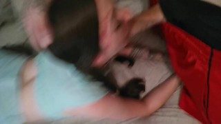 Cute petite babe eats hard cock bent over