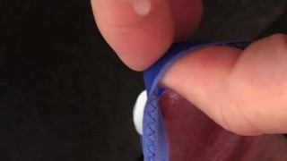 Cum through VS mesh g-string (with pre-cum and cum stained chair)