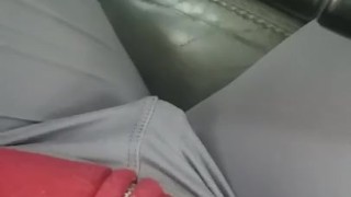 Driving with vibrator in leggings. Getting off. 