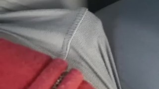 Driving with vibrator in leggings. Getting off. 