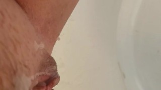 Huge Cum on her Hairy Pussy