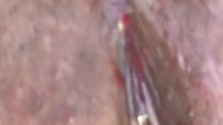 Horny bbw rubs tight pussy while on period while daddy watches
