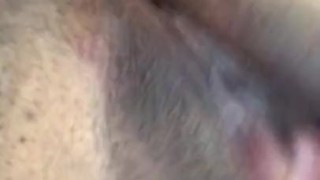 Horny bbw rubs tight pussy while on period while daddy watches
