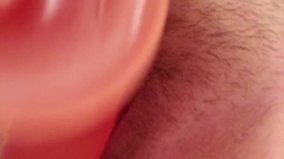 Riding a huge red dildo - no lube required for soaking wet pussy