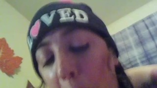 Hot Sloppy deepthroat cutie eating the dick 