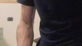 Twink jerks off furiously and cums