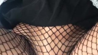 Sexy teen fishnet cum covered