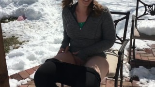 MILF pees out in her snowy backyard in Denver
