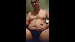 Chubby gainer drinking a gainer shake