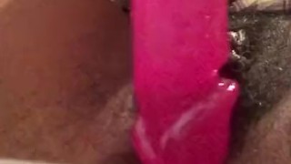 Lonely girl fucks her tight pussy with a big dildo